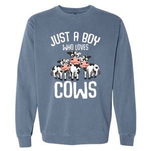 Just A Boy Who Loves Cows Farmers Cow Garment-Dyed Sweatshirt