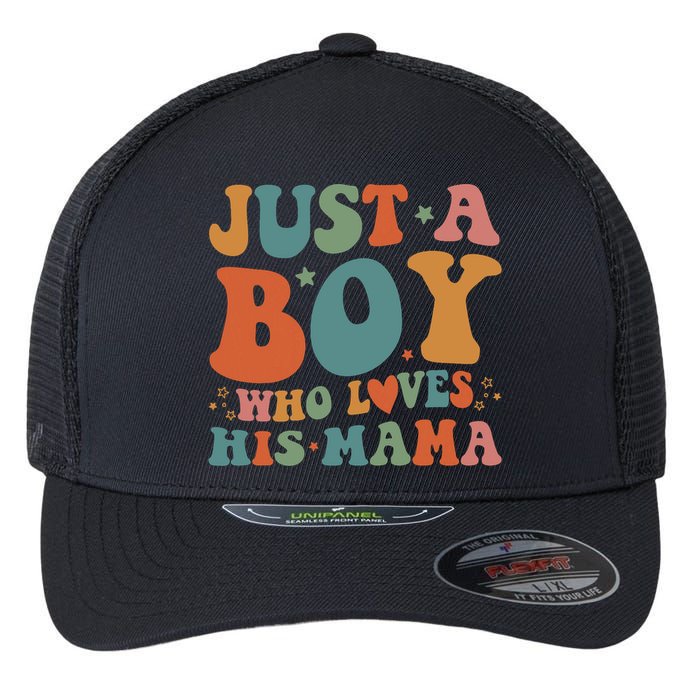 Just A Boy Who Loves His Mama Mother And Son Mothers Day Flexfit Unipanel Trucker Cap