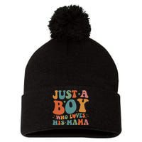 Just A Boy Who Loves His Mama Mother And Son Mothers Day Pom Pom 12in Knit Beanie