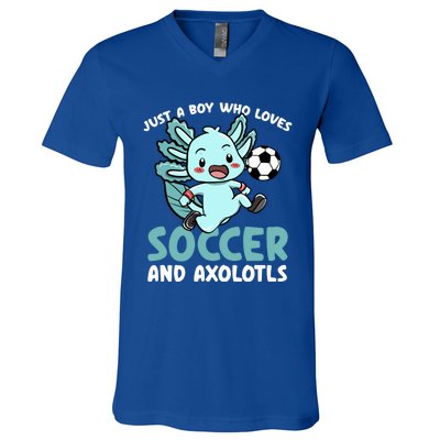 Just A Boy Who Loves Axolotls And Soccer Player Gift V-Neck T-Shirt