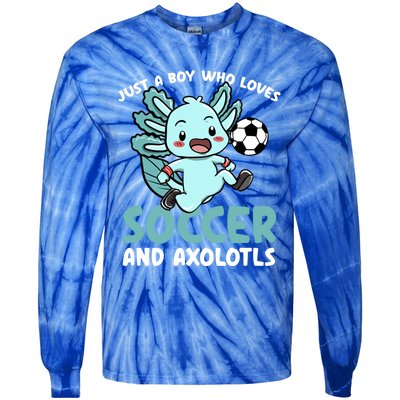 Just A Boy Who Loves Axolotls And Soccer Player Gift Tie-Dye Long Sleeve Shirt