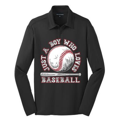 Just A Boy Who Loves Baseball Silk Touch Performance Long Sleeve Polo