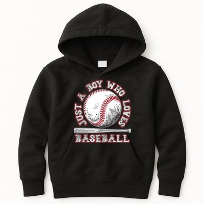 Just A Boy Who Loves Baseball Kids Hoodie