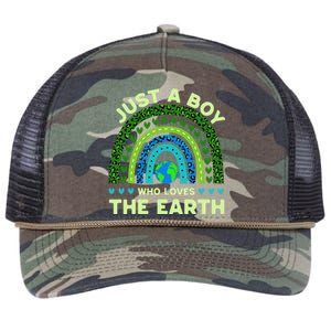 Just A Boy Who Loves The Earth Earth Day 2024 Rainbow Retro Rope Trucker Hat Cap