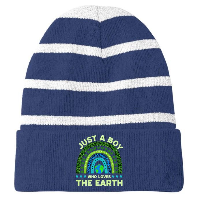 Just A Boy Who Loves The Earth Earth Day 2024 Rainbow Striped Beanie with Solid Band