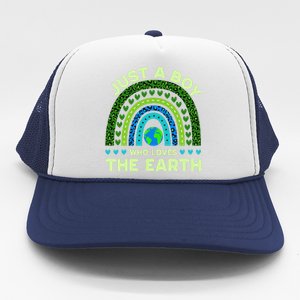 Just A Boy Who Loves The Earth Earth Day 2024 Rainbow Trucker Hat