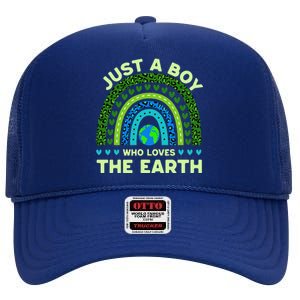 Just A Boy Who Loves The Earth Earth Day 2024 Rainbow High Crown Mesh Back Trucker Hat