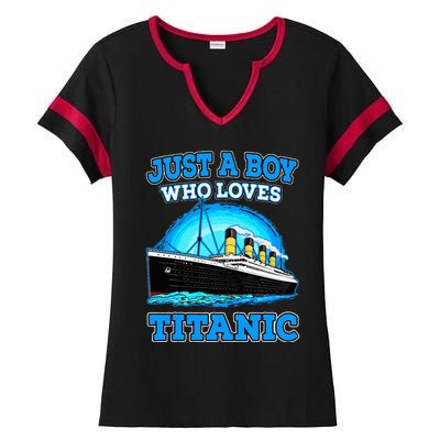 Just A Boy Who Loves Titanic Vintage Ship Titanic Lovers  Ladies Halftime Notch Neck Tee