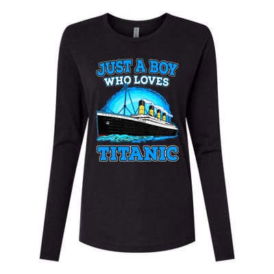 Just A Boy Who Loves Titanic Vintage Ship Titanic Lovers  Womens Cotton Relaxed Long Sleeve T-Shirt