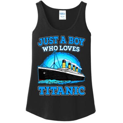 Just A Boy Who Loves Titanic Vintage Ship Titanic Lovers  Ladies Essential Tank