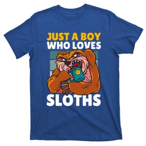 Just A Boy Who Loves Sloths With A Coffee And Sloth Gift T-Shirt