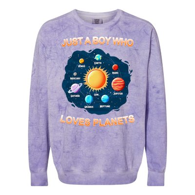 Just A Boy Who Loves Planets Colorblast Crewneck Sweatshirt