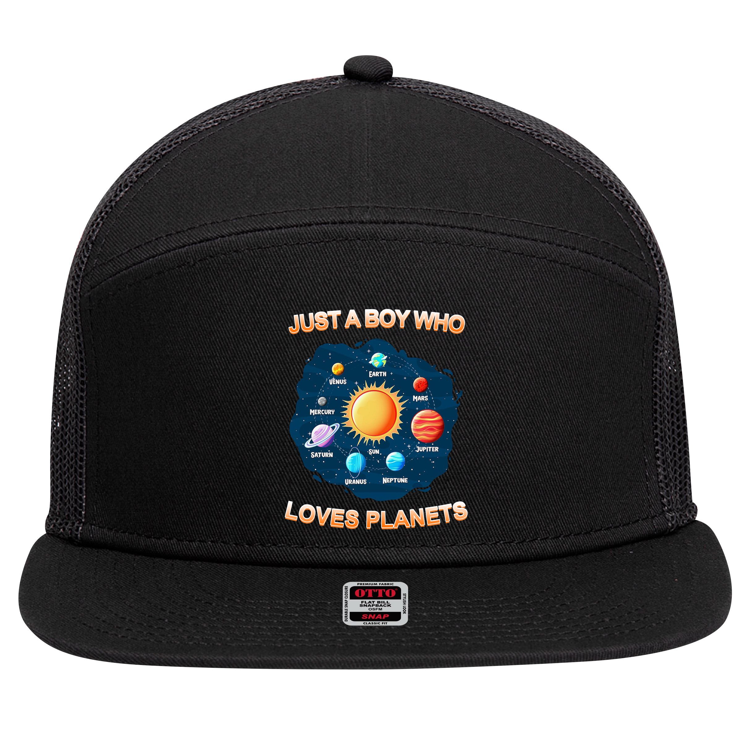 Just A Boy Who Loves Planets 7 Panel Mesh Trucker Snapback Hat