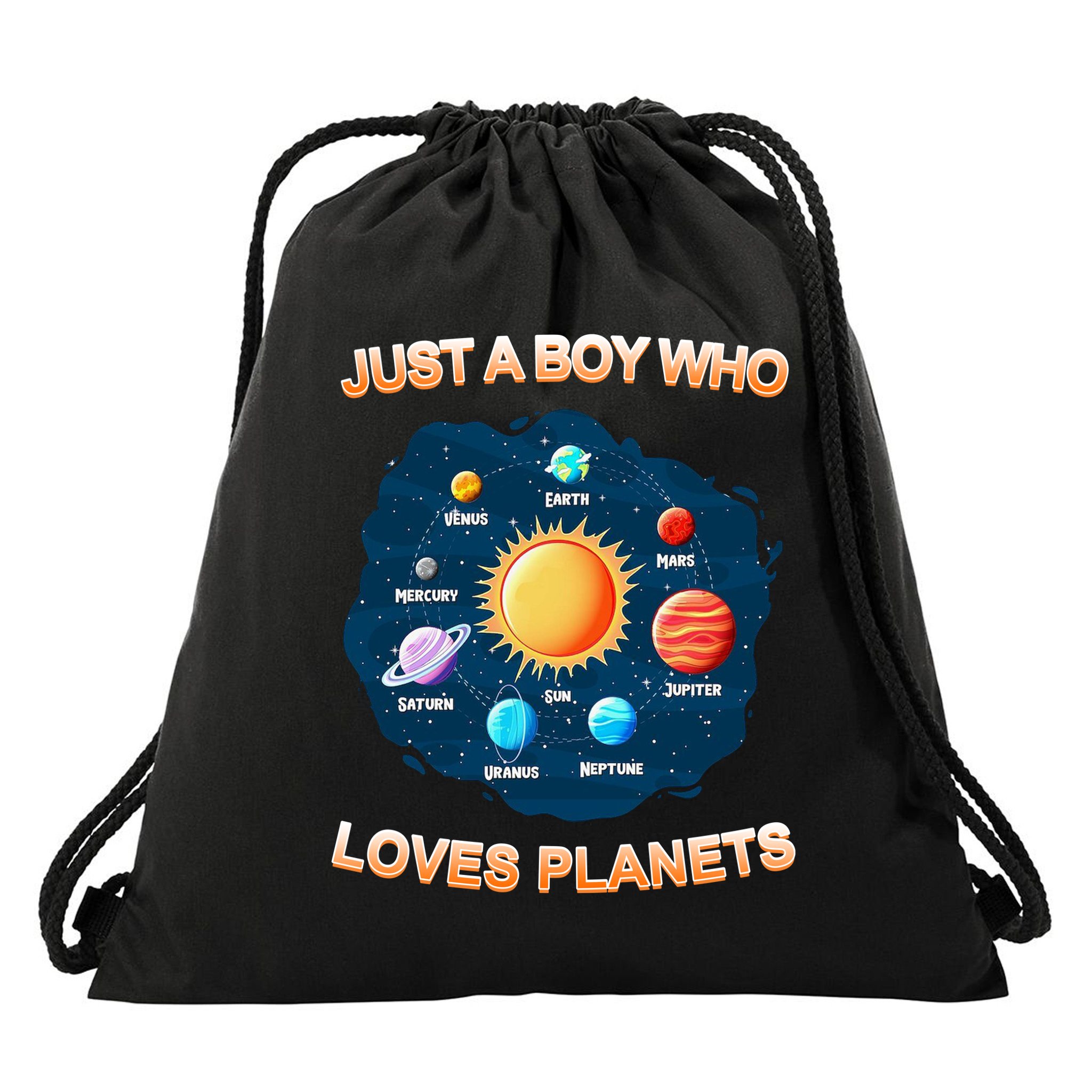Just A Boy Who Loves Planets Drawstring Bag