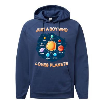 Just A Boy Who Loves Planets Performance Fleece Hoodie