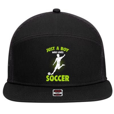 Just A Boy Who Loves Soccer Player Kids 7 Panel Mesh Trucker Snapback Hat