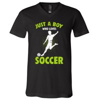 Just A Boy Who Loves Soccer Player Kids V-Neck T-Shirt