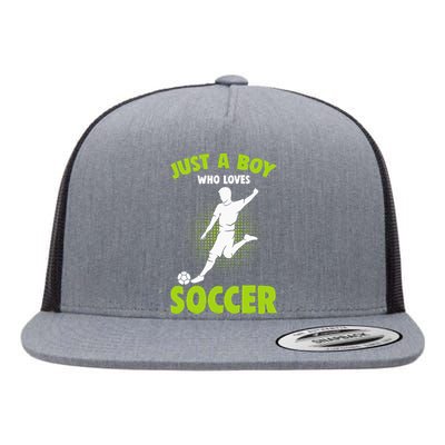 Just A Boy Who Loves Soccer Player Kids Flat Bill Trucker Hat