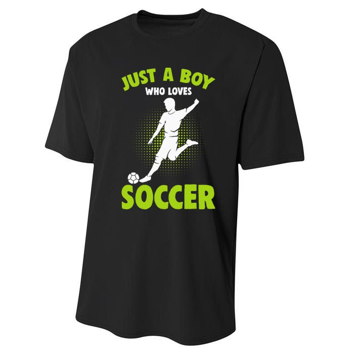 Just A Boy Who Loves Soccer Player Kids Performance Sprint T-Shirt