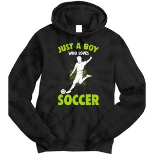 Just A Boy Who Loves Soccer Player Kids Tie Dye Hoodie