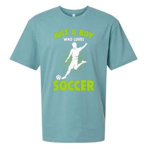 Just A Boy Who Loves Soccer Player Kids Sueded Cloud Jersey T-Shirt