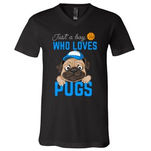 Just A Boy Who Loves Pugs V-Neck T-Shirt