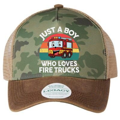 Just A Boy Who Loves Fire Trucks Firefighter Legacy Tie Dye Trucker Hat