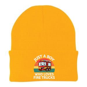 Just A Boy Who Loves Fire Trucks Firefighter Knit Cap Winter Beanie