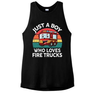 Just A Boy Who Loves Fire Trucks Firefighter Ladies PosiCharge Tri-Blend Wicking Tank