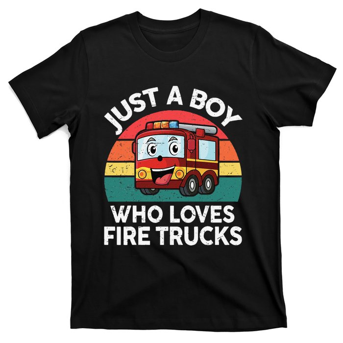 Just A Boy Who Loves Fire Trucks Firefighter T-Shirt