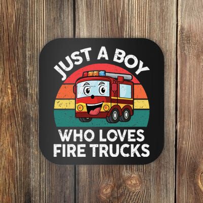 Just A Boy Who Loves Fire Trucks Firefighter Coaster