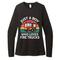 Just A Boy Who Loves Fire Trucks Firefighter Womens CVC Long Sleeve Shirt