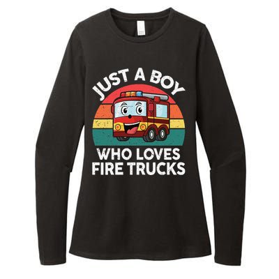 Just A Boy Who Loves Fire Trucks Firefighter Womens CVC Long Sleeve Shirt