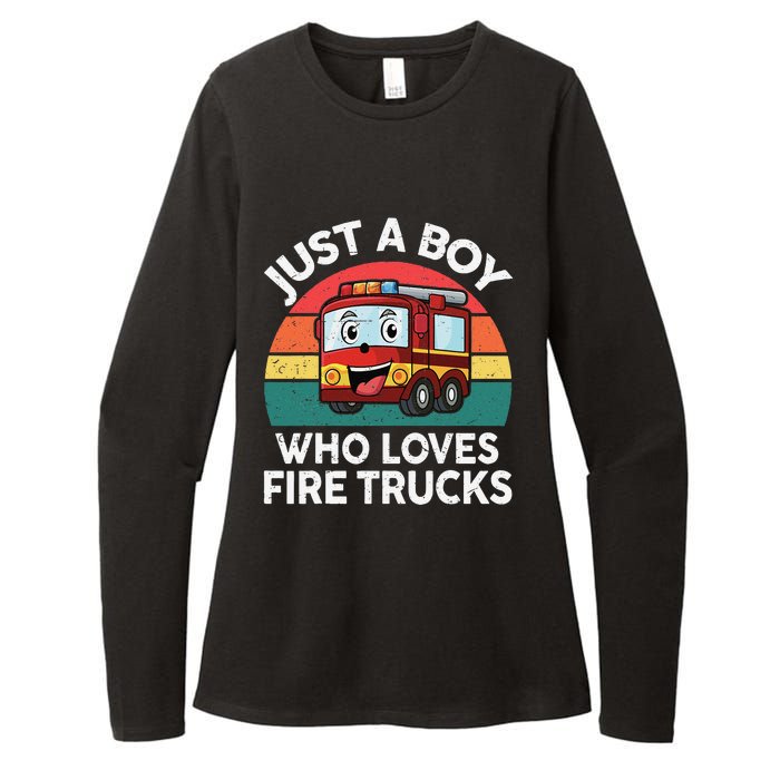 Just A Boy Who Loves Fire Trucks Firefighter Womens CVC Long Sleeve Shirt