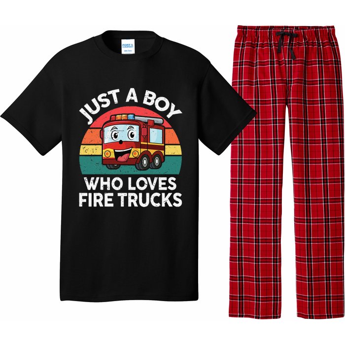 Just A Boy Who Loves Fire Trucks Firefighter Pajama Set