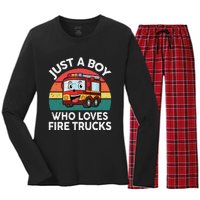 Just A Boy Who Loves Fire Trucks Firefighter Women's Long Sleeve Flannel Pajama Set 