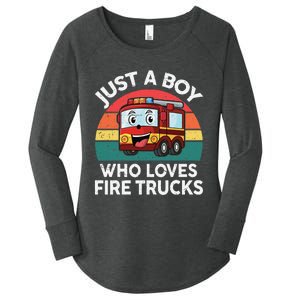 Just A Boy Who Loves Fire Trucks Firefighter Women's Perfect Tri Tunic Long Sleeve Shirt