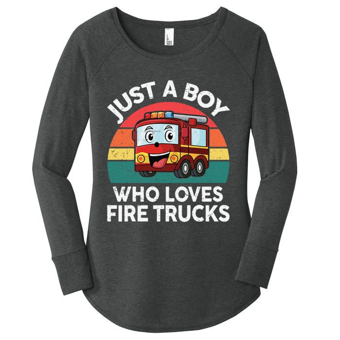 Just A Boy Who Loves Fire Trucks Firefighter Women's Perfect Tri Tunic Long Sleeve Shirt