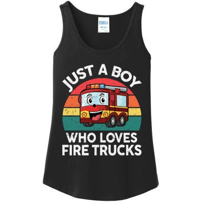 Just A Boy Who Loves Fire Trucks Firefighter Ladies Essential Tank