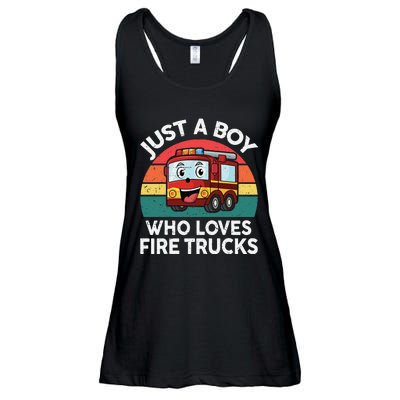 Just A Boy Who Loves Fire Trucks Firefighter Ladies Essential Flowy Tank