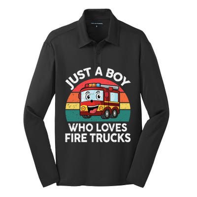 Just A Boy Who Loves Fire Trucks Firefighter Silk Touch Performance Long Sleeve Polo