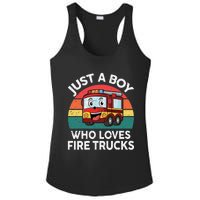 Just A Boy Who Loves Fire Trucks Firefighter Ladies PosiCharge Competitor Racerback Tank