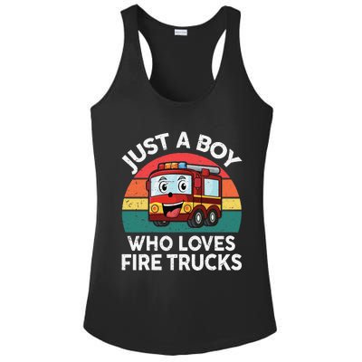 Just A Boy Who Loves Fire Trucks Firefighter Ladies PosiCharge Competitor Racerback Tank