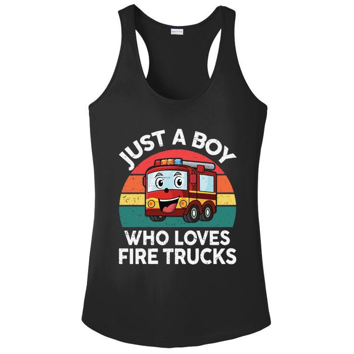 Just A Boy Who Loves Fire Trucks Firefighter Ladies PosiCharge Competitor Racerback Tank