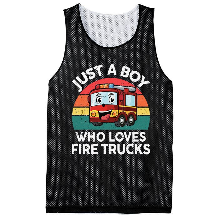 Just A Boy Who Loves Fire Trucks Firefighter Mesh Reversible Basketball Jersey Tank