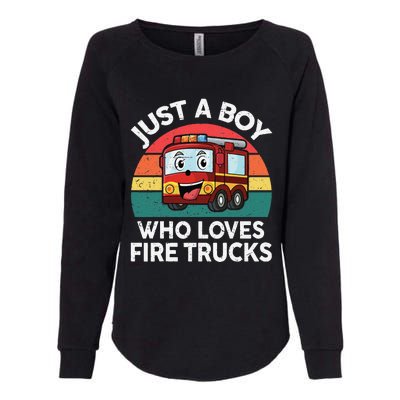 Just A Boy Who Loves Fire Trucks Firefighter Womens California Wash Sweatshirt