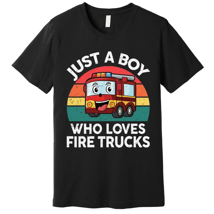 Just A Boy Who Loves Fire Trucks Firefighter Premium T-Shirt