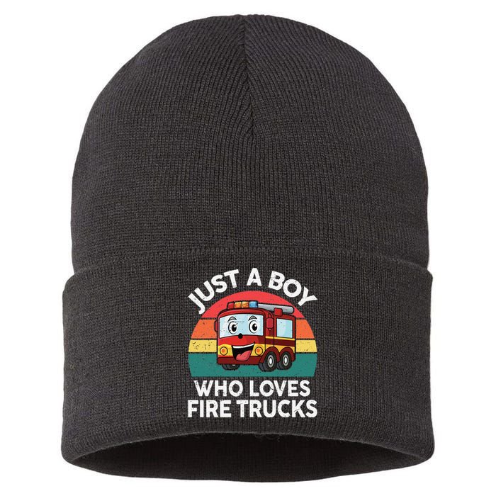 Just A Boy Who Loves Fire Trucks Firefighter Sustainable Knit Beanie