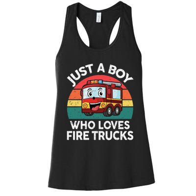 Just A Boy Who Loves Fire Trucks Firefighter Women's Racerback Tank