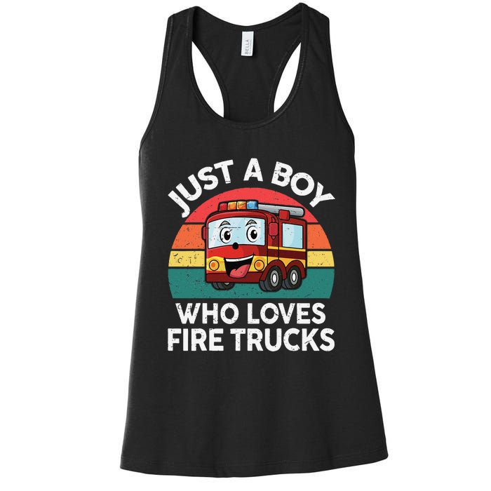 Just A Boy Who Loves Fire Trucks Firefighter Women's Racerback Tank